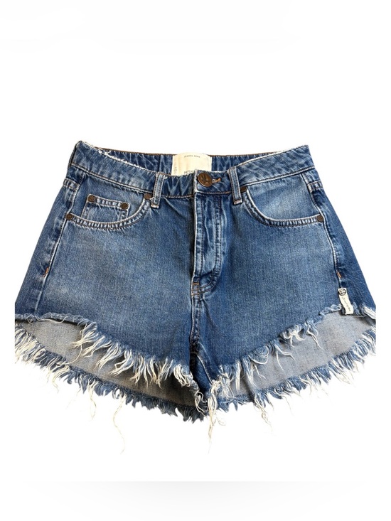 One Teaspoon Pants - One Teaspoon Organic Denim Hawks Shorts Size 23 Blue Distressed Frayed Hem